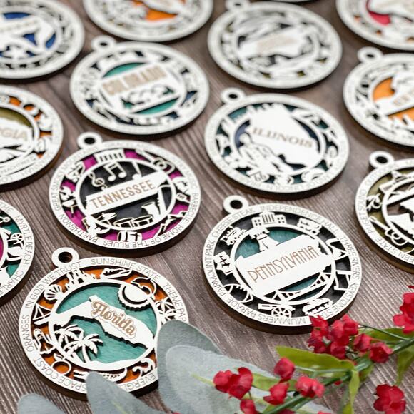 State Ornaments Wooden Gift USA Souvenirs Christmas Tree Decoration For Traveler - Picture 3 of 12